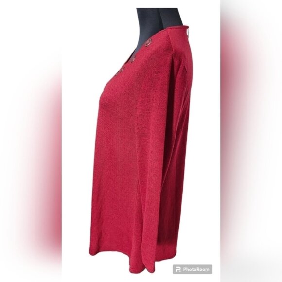 DOMANI Cotton Blend V Neck Long Sleeve Red Tunic Top Size Large NWT - Picture 3 of 7
